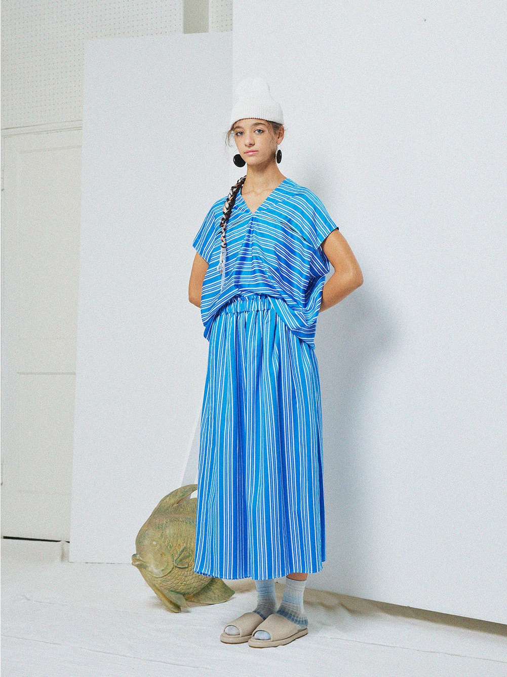 Atelier Delphine Sunday Skirt In Striped Viscose Cotton Size Xs Nwot